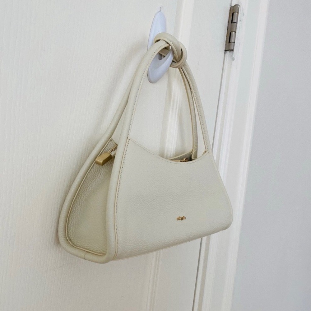 Cult Gaia Tala Cream Off-white Pebble Leather Knot Handle Shoulder Satchel Bag